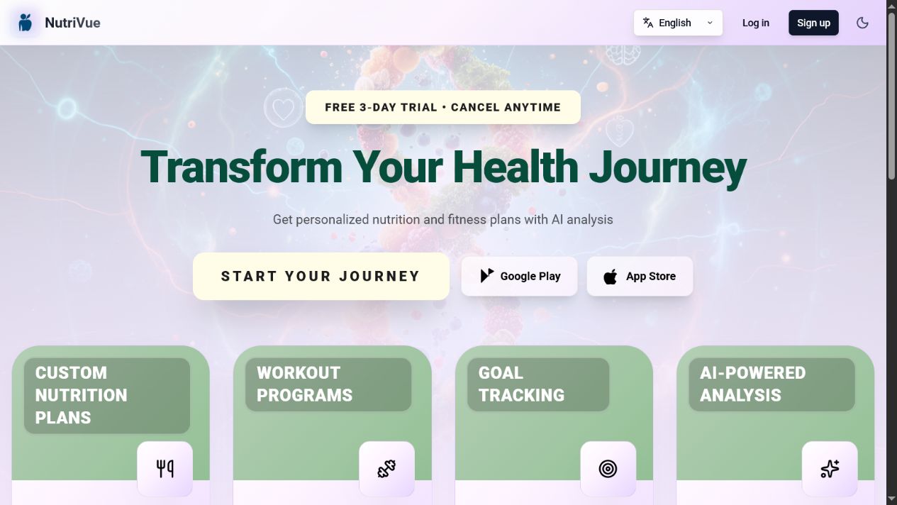 NutriVue personalized nutrition and fitness platform